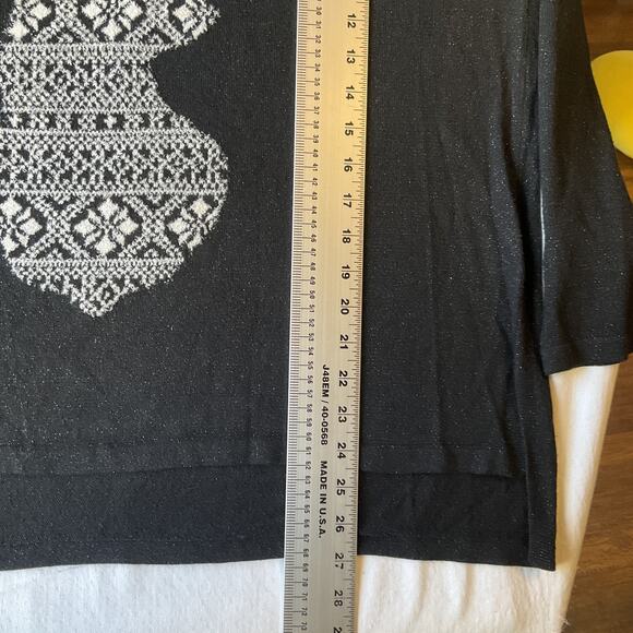 Style & Co. Women Sweatshirt M Black Geometric Deer Head Metallic Graphic Print - Picture 5 of 8